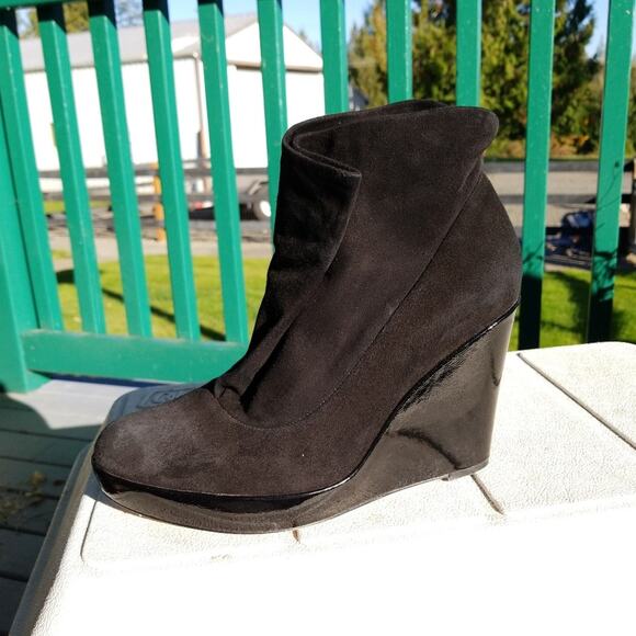 Kenneth Cole suede patent wrap snap wedge booties - Picture 4 of 8